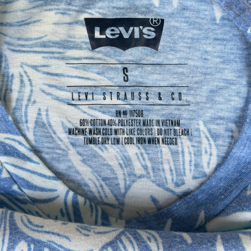 Levis‎ Mens Tropical Floral Pocket T-Shirt Blue White Short Sleeve Small S 3574